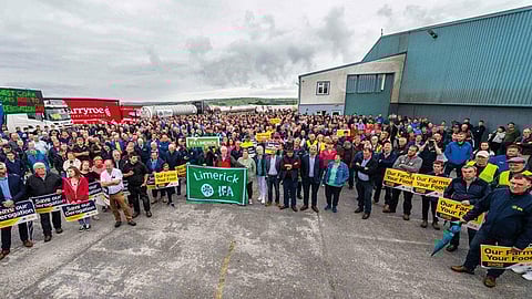 A media report on the Irish  government's proposal to cull nearly 200,000 cows to meet the country's climate targets led to farmer protests across the country in June-September this year  (Photograph courtesy: IFA)