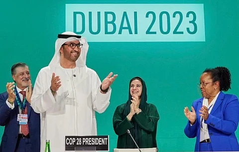 Sultan Al Jaber reacts as the Loss and Damage Fund becomes operational on Day 1 of COP28. Photo: @COP28_UAE / X