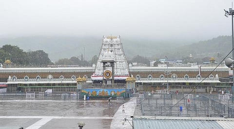 The Tirupathi Tirumala Devasthanam bears a deserted look on December 5 as Michaung makes its way to south Andhra Pradesh.