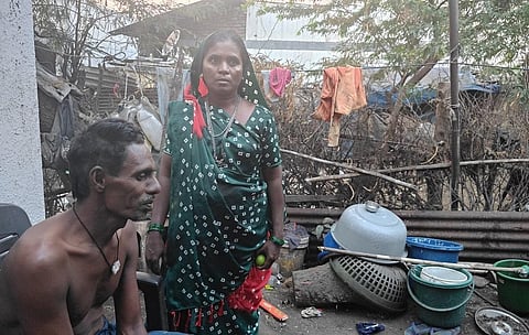 Shankarbhai Rathod with his wife, Shakuntala. Shankarbhai was not able to avail any insurance or other benefits from the company the factory of which he worked in, when he fell seriously ill. Photo: Varsha Singh