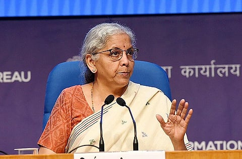 Union Minister for Finance Nirmala Sitharaman briefing the media in New Delhi on July 11, 2023. Photo: Ministry of Finance (GODL-India) via Wikimedia Commons