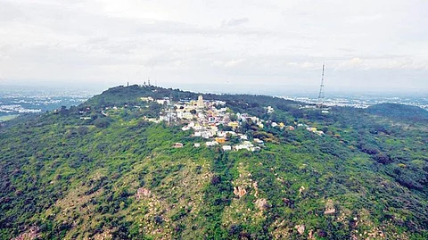 Chamundeswari temple is situated on the top of Chamundi Hill. Photo: Coovercolly Indresh