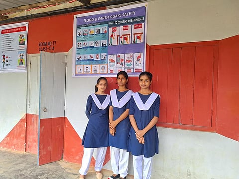 Students of Baleswar Higher Secondary School have been taught how to keep themselves safe through drills for disaster preparedness. Photo: Rohini Krishnamurthy / CSE