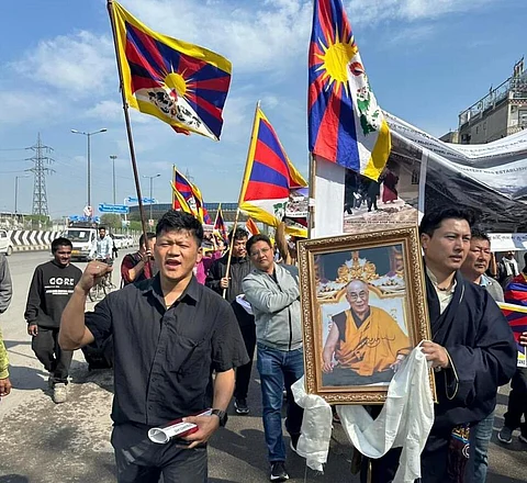 RTYC-Delhi organised protest in India's capital to oppose forced relocation of historic monasteries & households in Tibet for dam construction. Photo: Tibetan Youth Congress / X (formerly Twitter)