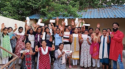 A UNICEF Odisha session on menstrual hygiene management with adolescent girls in VSS nagar Basti, Bhubaneswar