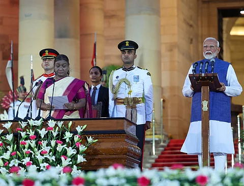 Narendra Modi taking oath for the third time as Prime Minister on June 9, 2024
