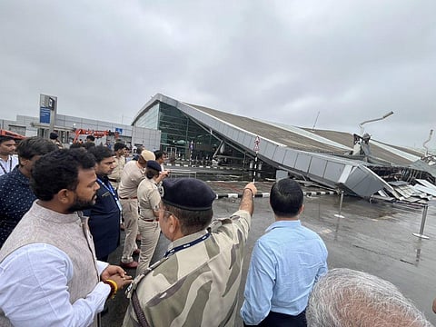 Ram Mohan Naidu Kinjarapu, Unon Minister for Civil Aviation, inspects the T1 Terminal of IGI Airport in New Delhi, after the rains of June 27-28 night.