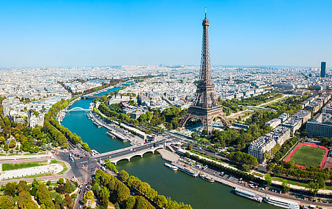 The Eiffel Tower and the Seine river in Paris.
