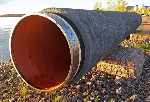 A piece of Nord Stream pipe on public display in Kotka, Finland