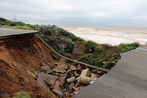 A chunk of a freeway in Durban, South Africa washed away in floods in 2022