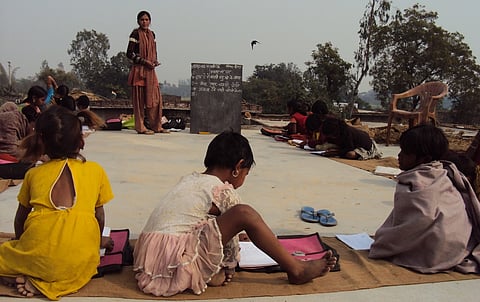 Girls being educated at Nakahi village of Shravasti district, Uttar Pradesh.