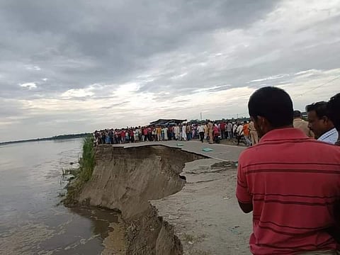 The state highway in Assam that has been swept away by the Beki.