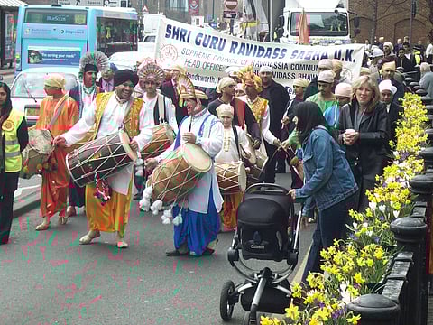 There are 5 million people of South Asian heritage in the United Kingdom. They include Dalit groups like the Ravidassia from Punjab, here seen observing Guru Ravidas Jayanti in Bedford.