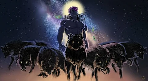 Artist Ayushi Tiwari's impression of Krishna and the wolves in the ‘Harivamsha’