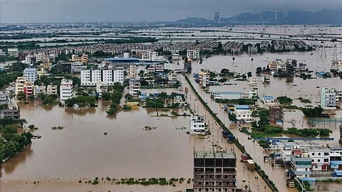 Flooded Vijayawada city in Andhra Pradesh