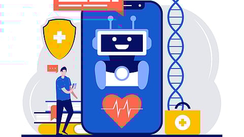A digital illustration of Medical chatbot giving health treatment service to patient