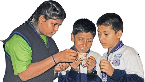 Students at the Government Senior Secondary School in Namchi,Sikkim, playing the climate change card game