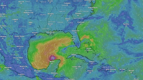 Screengrab from Windy.com showing Milton off the Yucatan Peninsula in Mexico
