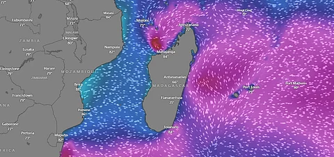 A screengrab from Windy.com, showing Dikeledi