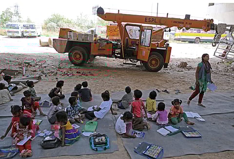 A free school in East Delhi under a metro bridge near Akshardham Temple