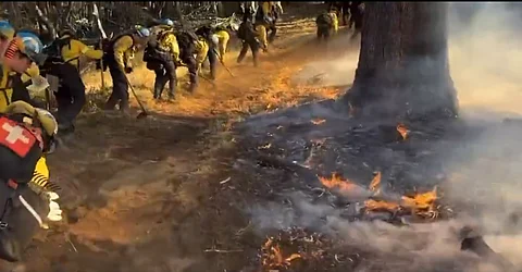 Screengrab of clip showing frontline responders trying to contain wildfires in Los Angeles in United States. The United States, having ranked fifth in the country-level list of short-term risks, faces particular challenges with the aftermath of devastating wildfires, according to WEF