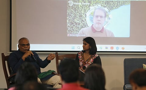 Donthi N Reddy (left), visiting senior fellow, Impact and Policy Research Institute, New Delhi, in conversation with DTE Correspondent Rohini Krishnamurthy at the Anil Agarwal Dialogue 2025