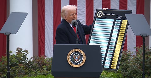 President Trump announcing the tariffs on April 2, 2025.