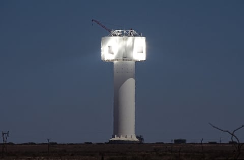 The Khi Solar One solar energy generation plant in the Northern Cape desert, South Africa.
