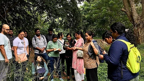 Shruti Tharayil leading a wild food walk in Bengaluru.