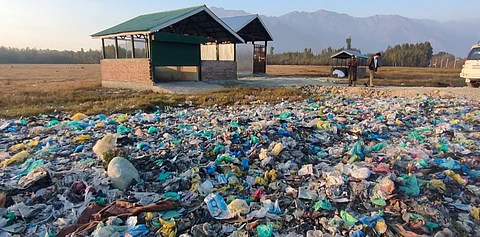 Waste dumped near the non-functional waste managment plant located close to Tulmulla wetland in Ganderbal district.