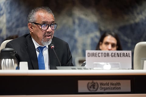 Director-General of the World Health Organization (WHO) Tedros Adhanom Ghebreyesus speaking at the 78th World Health Assembly is being held in Geneva, Switzerland, on May 19-27, 2025.