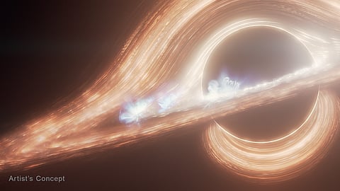 This artist’s concept portrays the supermassive black hole at the centre of the Milky Way galaxy, known as Sagittarius A* (A-star).