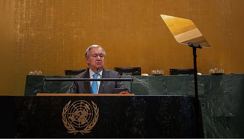 António Guterres speaking to the High-Level Meeting on the Thirtieth Anniversary of the Fourth World Conference on Women in New York on September 22, 2025