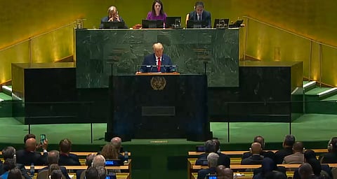 Donald Trump, President of the United States of America, addresses the UN General Assembly on September 23, 2025.