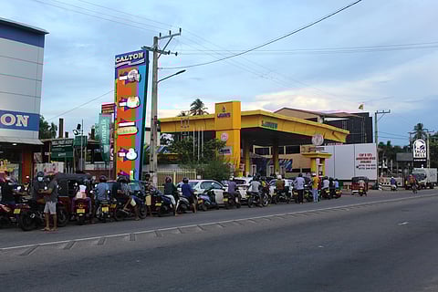 Vehicles queuing at a gas station during the 2022 crisis in Sri Lanka