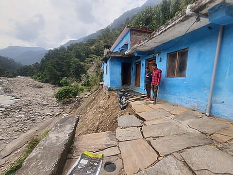 A scene of devastation in Phali Laga Sauntonola village in Chamoli district, Uttarakhand.