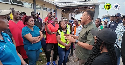 Prime Minister of Jamaica Andrew Holness talking to locals about the aftermath of Hurricane Melissa.