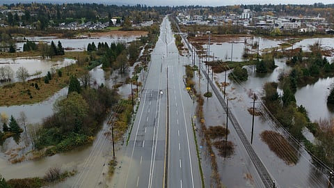 Flooding on British Columbia’s Highway 11 in November 2021.
