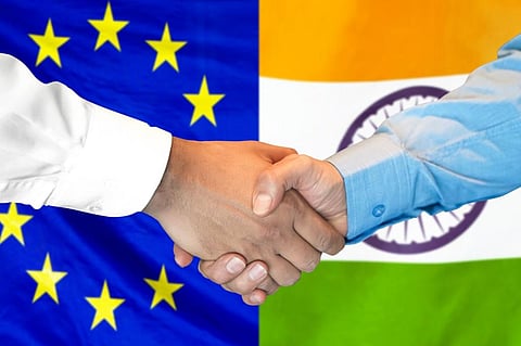 A representative image from iStock showing cooperation between the Global North (European Union) and the South (India)