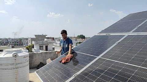 Abhishek Chaudhary, who installed a 3 kW rooftop solar under the PM Surya Ghar scheme in March 2024. Photo: Varsha Singh