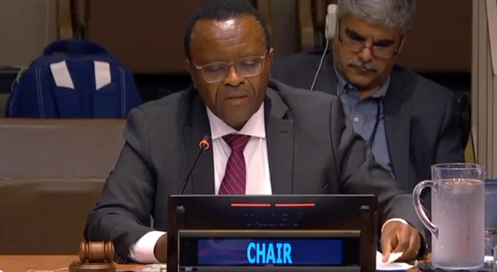 UNFF19 Chair Maniratanga Zephyrin during the adoption of the resolution with consensus. Photo: Screenshot of video shared by Permanent Mission of Burundi to UN / X (Twitter)