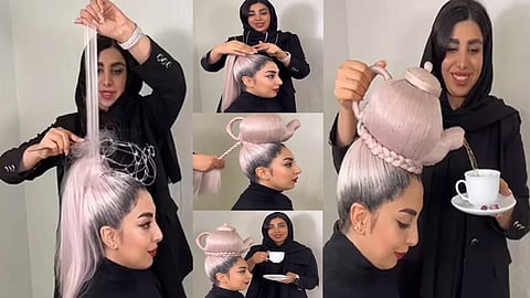 தலைமுடியை டீ பாத்திரமாக மாற்றிய பெண்