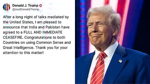 BIG BREAKING : போர் நிறுத்தத்திற்கு ஒப்புதல் அளித்த இந்தியா மற்றும் பாகிஸ்தான்.. தனது எக்ஸ் தளத்தில் பதிவிட்டு மகிழ்ச்சியடைந்த டிரம்ப்!