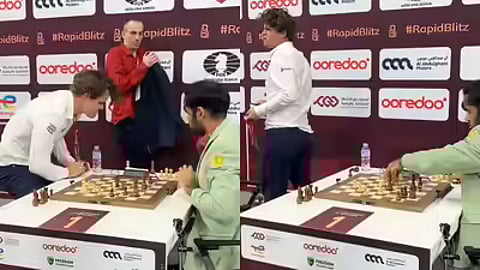 Magnus Carlsen reacts angrily after losing World Blitz Championship 2025