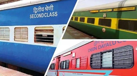 details of blue, red, and green coaches of Indian Railways