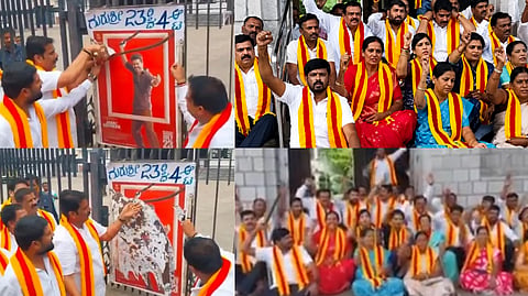 cm vijay poster torn in karnataka