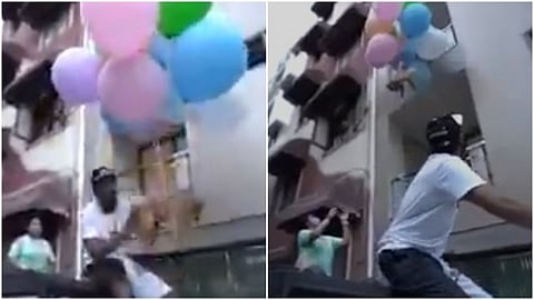 நாயை பலூன் கட்டி பறக்கவிட்ட இளைஞர் ... அதிரடியாக கைது செய்தது போலீஸ்!!