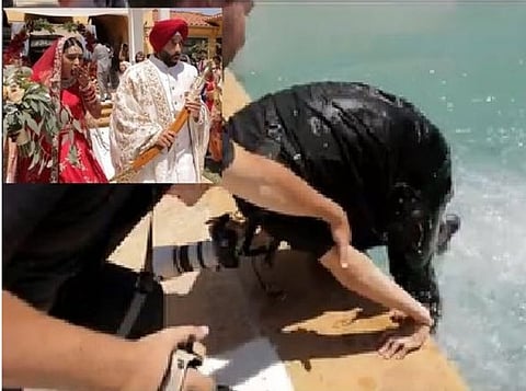 மணமக்களை படம் பிடித்த புகைப்படக் கலைஞர்... நீச்சல் குளத்தில் விழுந்ததால் பரபரப்பு