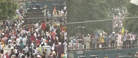 விவசாயிகள் மீது நடத்தப்பட்ட தடியடியை கண்டித்து போராட்டம்- சாலையெங்கும் விவசாயிகள் குவிந்து இருப்பதால் பெரும் பதற்றம்