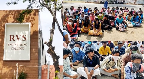 கல்வி கட்டணத்தை செலுத்த வற்புறுத்தல்... கல்லூரி நிர்வாகத்தை கண்டித்து மாணவ-மாணவிகள் தர்ணா போராட்டம்...